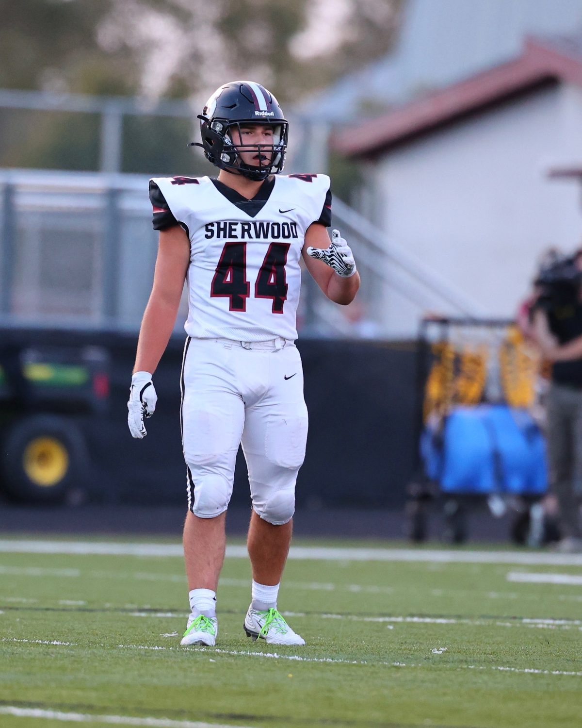 Evan Karl standing on the field in the Sherwood #44 road jersey
